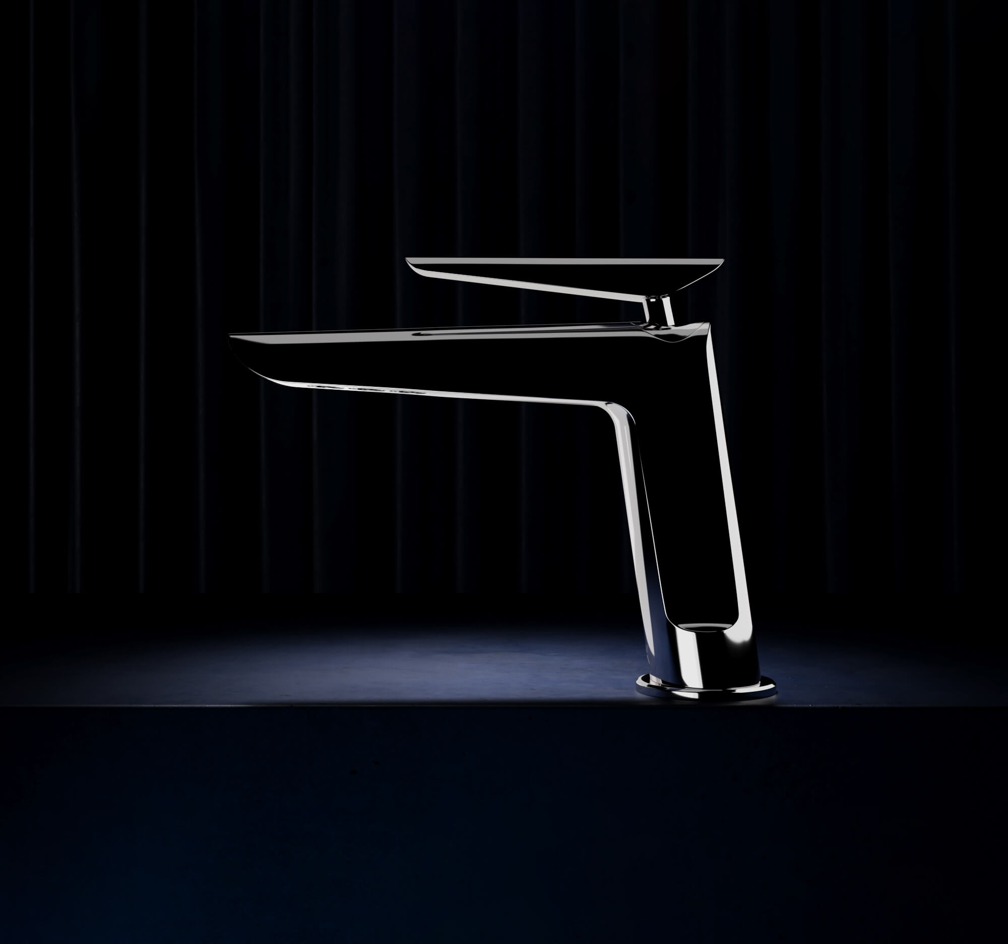a faucet in a dark room